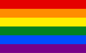 The rainbow flag, a common symbol representing gay people, or more recently, the overall LGBTQ community.