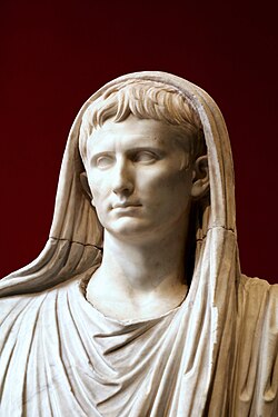 Statue depicting Augustus veiled and in the attire of a Roman priest