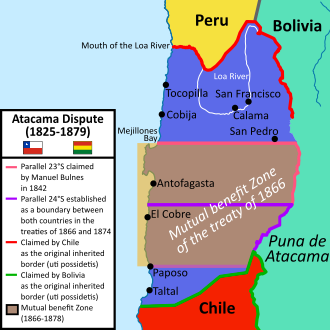 The Atacama Desert border dispute between Bolivia and Chile (1825–1879)