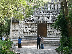A reconstruction of the entrance to the Hochob temple in the National Museum of Anthropology