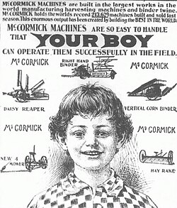 This advertisement from around 1900 gives an idea of the range of McCormick's products at the time this branch house was built: grain reapers, grain reaper-binders, corn binders, hay mowers, and hay rakes.