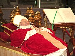 The body of Pope John Paul II lying in state