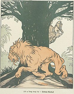 Cartoon (1918) showing Lettow-Vorbeck eluding the British lion in East Africa