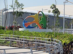 Sculpture of the Rio 2016 logo in Barra Olympic Park