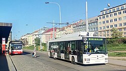 A Škoda 30 Tr trolleybus in Prague, which uses In-Motion Charging technology.