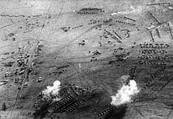 Austrian lieutenant Paul Fiedler[114] bombarding a South African military camp at the railway station of Tschaukaib, German South West Africa, December 1914