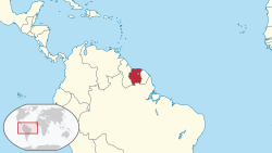 The location of Suriname in South America