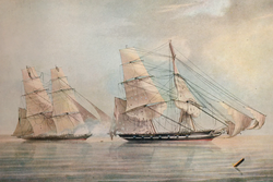 HMS Black Joke (left) firing on the Spanish slave ship El Almirante on 1 February 1829