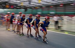 Competitors warming up before a race.