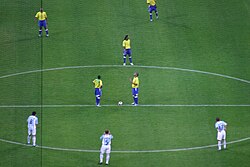 Riquelme #8 before the kick-off of the final