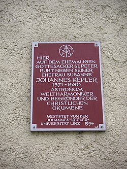 Regensburg, church Peterskirchlein, memorial plate for the tomb of Johannes Kepler