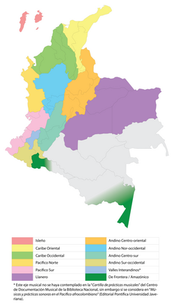 Regions of Colombia by their traditional music