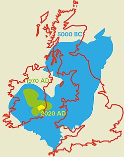 Shrinking of Lake Chad in north-eastern Nigeria, with the outline of the British Isles for size comparison