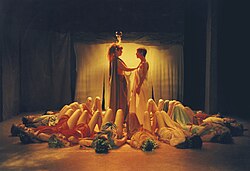 Ramona Reeves and Lynn Odell in Brad Mays' stage production of Euripides' The Bacchae, 1997, Los Angeles
