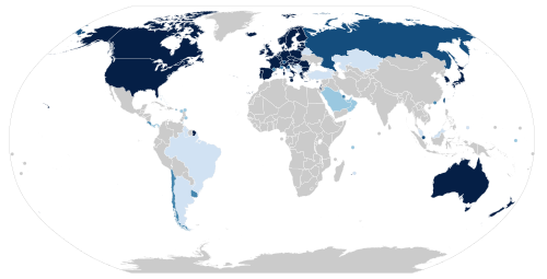 Comparison of countries by their level of development (seven criteria: HDI, WESP, WB, DAC, IMF, Paris Club, UNIDO) 5+ criteria 4 criteria 3 criteria 2 criteria 1 criterion