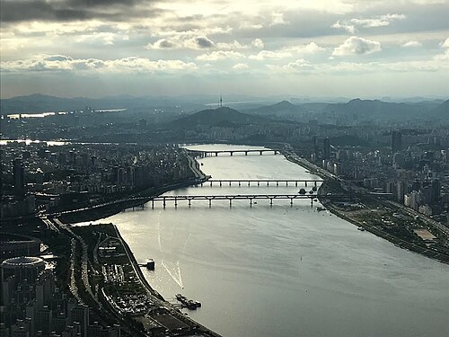 Han River through Seoul, aerial view