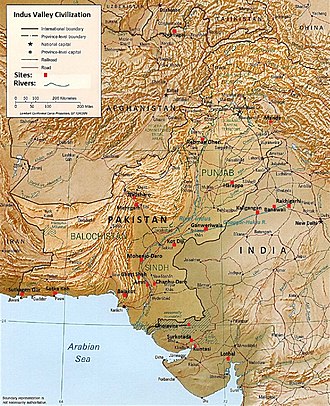 The major sites of the Indus Valley Civilization c. 2600–1900 BC in Pakistan, India and Afghanistan