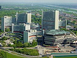 UN complex, with the Austria Center Vienna in front, taken from the Danube Tower in the nearby Donaupark before the extensive building work
