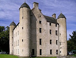 Methven Castle. The original castle was the seat of Walter Stewart, Earl of Atholl.