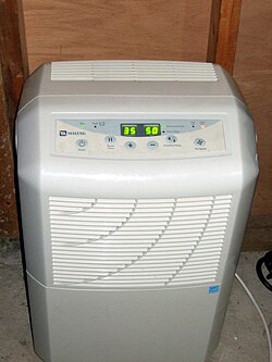 A typical "portable" dehumidifier can be moved about on built-in casters.