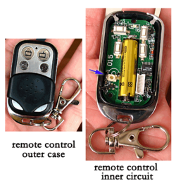 The exterior and interior layout of the remote control for a garage door opener