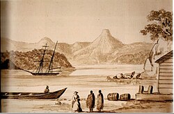 Arapaoa Bay Coromandel Harbour NZ, A sketch (1848?) by J J Merrett