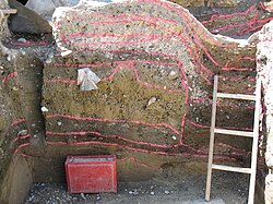 Stratification at an excavation site in Augsburg, Germany