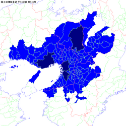 Keihanshin MMA as of 2015[update] with core cities in dark blue: Osaka, Sakai, Kyoto, Kobe