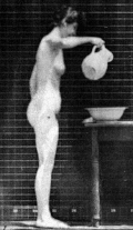 Eadweard Muybridge, 1872–1885 (photographed); 1887 (images published); 2012 (animated), Nude woman washing face, animated from Animal locomotion, Vol. IV, Plate 413