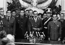 Lieutenant General Jorge Rafael Videla swearing the Oath as President of Argentina, 29 March 1976.