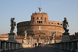 Castel Sant'Angelo, or Hadrian's Mausoleum, is a Roman monument built in 134 AD, radically altered in the Middle Ages and the Renaissance, and crowned with 16th and 17th-century statues.