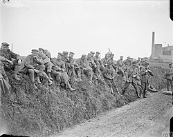 German prisoners being guarded by Australian troops, 23 April 1918.