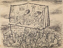 Theresienstadt artist Bedřich Fritta's caricature of "prominent" prisoners