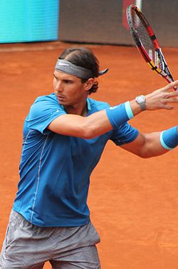 Nadal hitting a forehand.