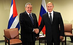 Raúl Castro with Russian President Vladimir Putin in New York City, 28 September 2015