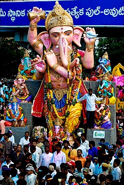 Hindus celebrating Ganesh Chaturti in Hyderabad, India