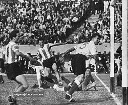 The goal scored by Ernesto Grillo during a 1953 friendly match played at River Plate stadium, where Argentina won 3–1