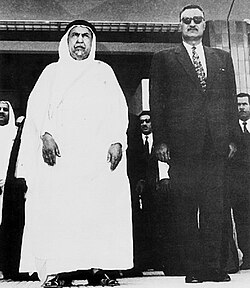 Abdullah Al-Salim Al-Sabah with Egyptian President Gamal Abdel Nasser during the Al-Sabah's visit to Cairo in 1962