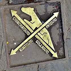 Cusco, Peru - plaque indicating the 4 directions of the 4 regions (suyus) of the Inca Empire