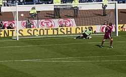 Steven Pressley scores for Hearts against Gretna in the 2006 Scottish Cup Final shoot-out