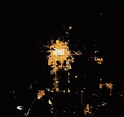 The city and vicinity at 8:19 pm locally on 4 July 2022, taken from the International Space Station.