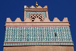 Tile decoration on the upper part of the minaret of the Kasbah Mosque in Marrakesh (modern restoration of original 12th-century tiles)