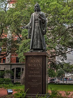 Statue of John Wesley in Savannah, Georgia, where he served as a missionary