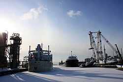 Lake freighters moored in the Port of Toronto