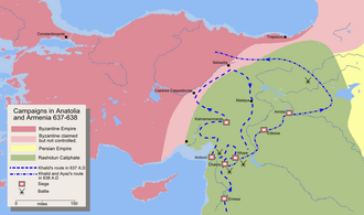 Map detailing the route of Khalid ibn al-Walid's invasion of Eastern Anatolia and Armenia