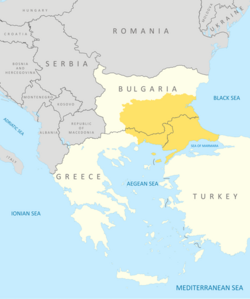 Thrace in the modern boundaries of Bulgaria, Greece, and Turkey