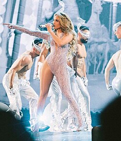 Lopez performing during her It's My Party tour in July 2019
