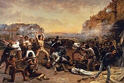 The 1836 Battle of El Álamo between the Mexican army led by President Antonio López de Santa Anna and American troops