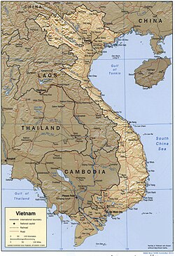 An enlargeable relief map of the Socialist Republic of Vietnam
