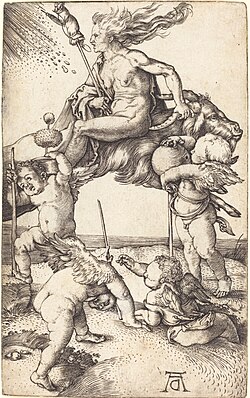 Albrecht Dürer c. 1500: Witch riding backwards on a goat
